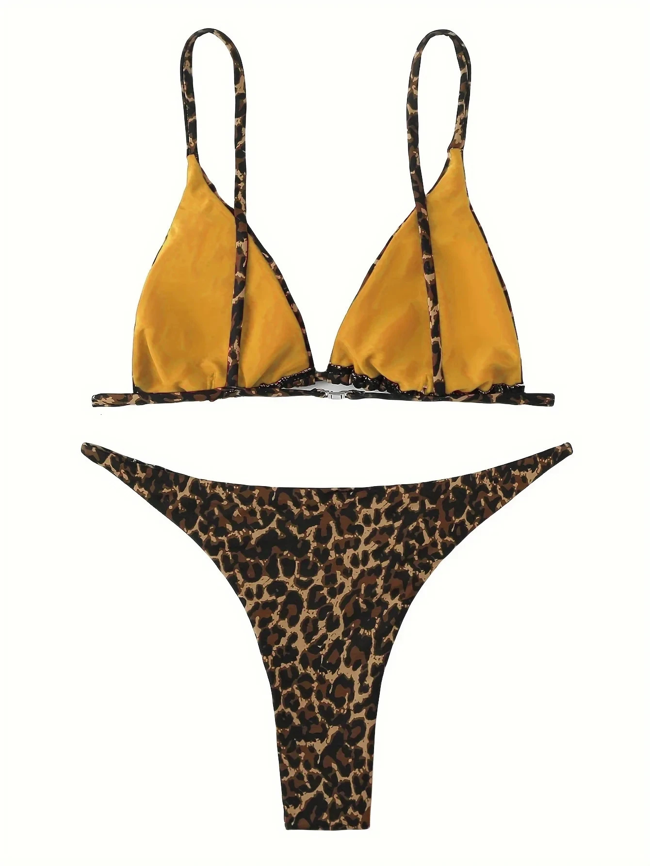 Sexy Leopard Bikini Suit Women Strap Push Up Swimsuit Three Points Low Waist Swimwear Summer Backless Beachwear 250208Z