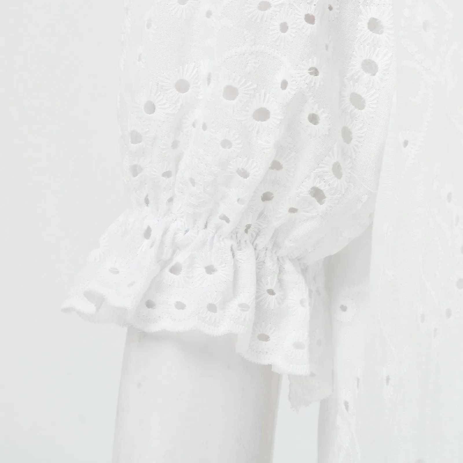 A Line White Dresses Woman Vintage Hollow Boho Style Drstring Long Dresses Summer Lantern Sve Maxi Dress Women W250208
