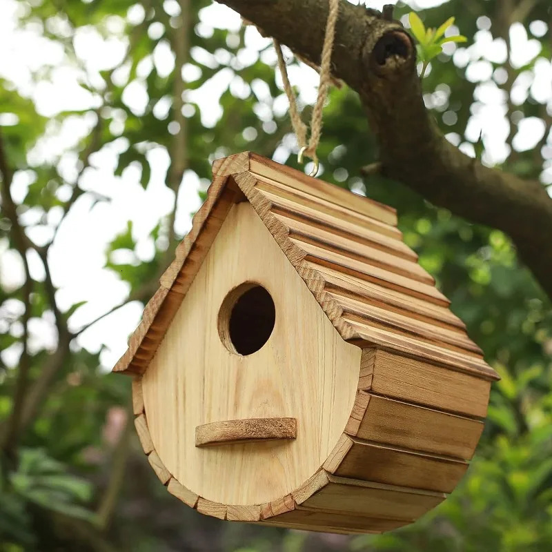 Outdoor Bird Houses Natural Wooden Bird Hut Clearance Bluebird Finch Hanger Birdhouse for Garden Viewing 250207