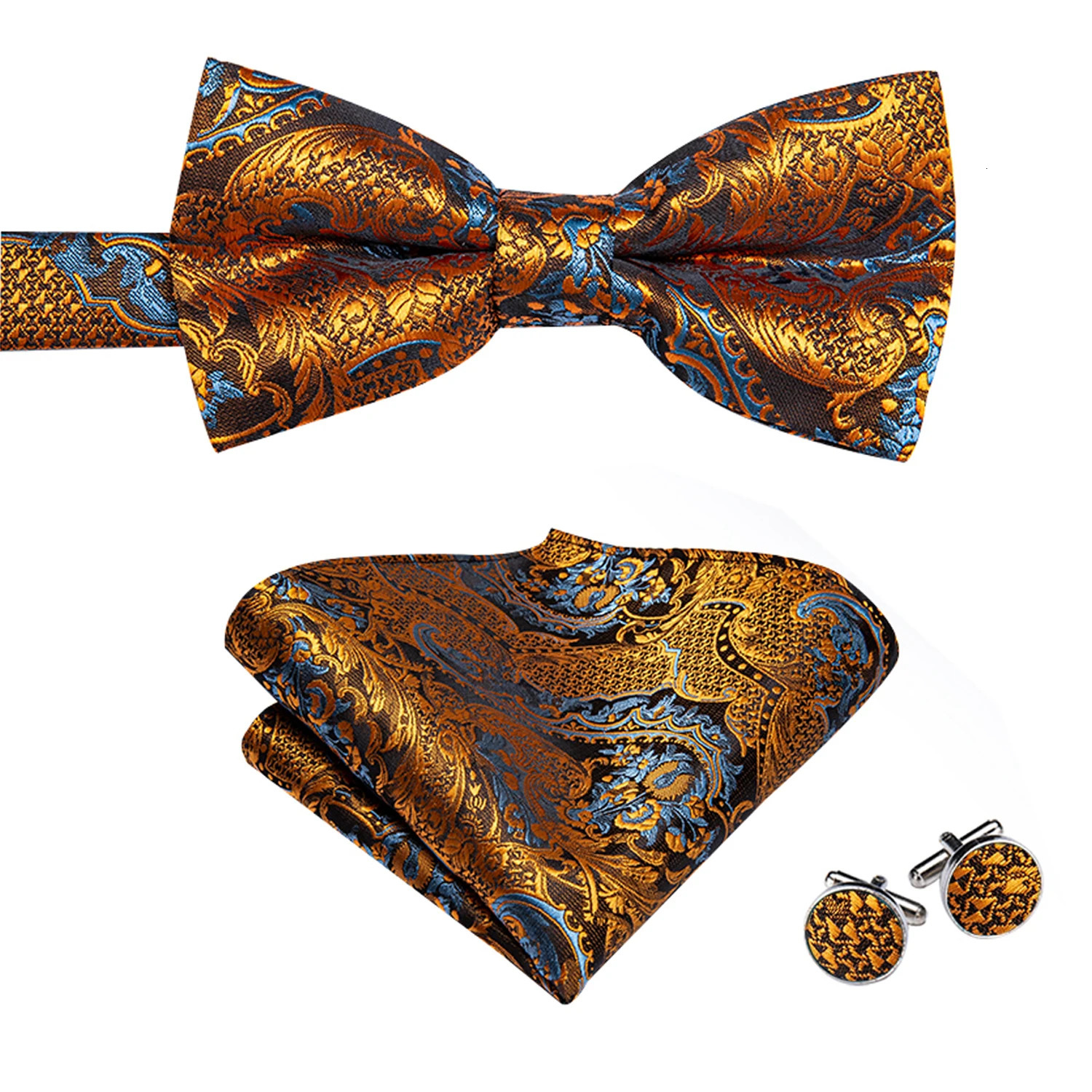 Silk Adult Mens Suspenders Metal 6 Clips Braces Bow Tie Hanky Cufflinks Male Wedding Party Vintage Elastic Adjustable 250221