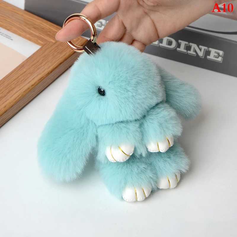 Rabbit Keychain Ring Fluffy Real Fur Pp Bunny Trinket Key Chain Charm Cute Key Ring Bag Car Key Pendant Y250208
