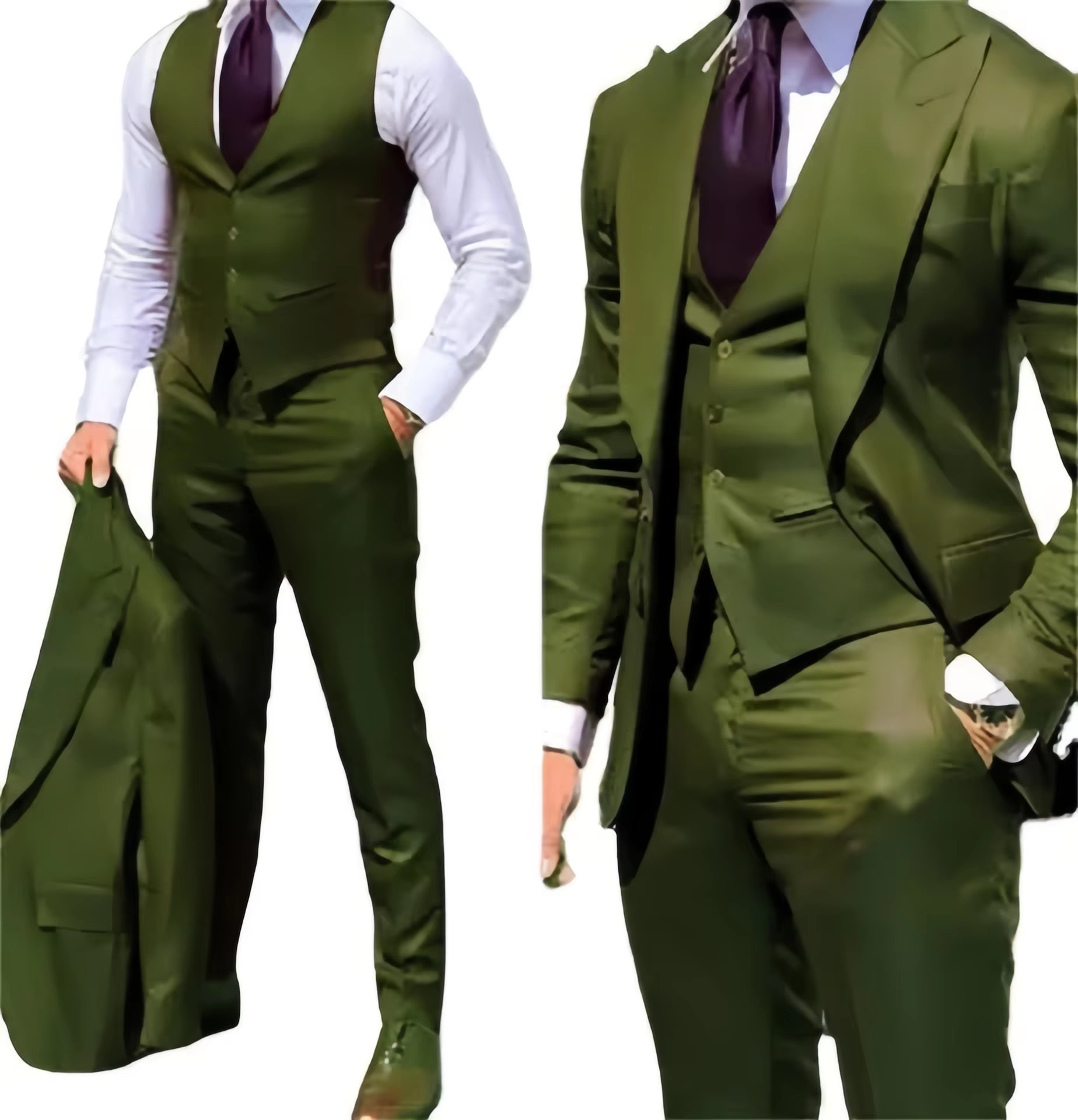 White Slim Fit 3 Piece Double Breasted Suit Prom Party Business (Blazer+Vest+Pants) Wedding Suits For Men