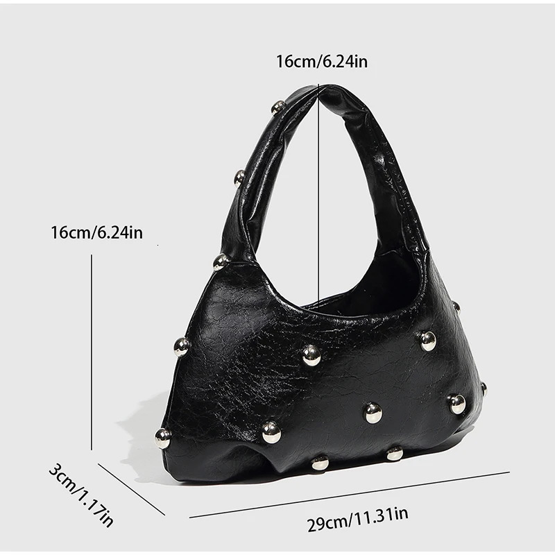 Mushroom Rivet Cowhide Shoulde Bag Brown Fashion Handbag Underarm Bag 2025 High-end Niche Silver Metal Lady Bag 250208