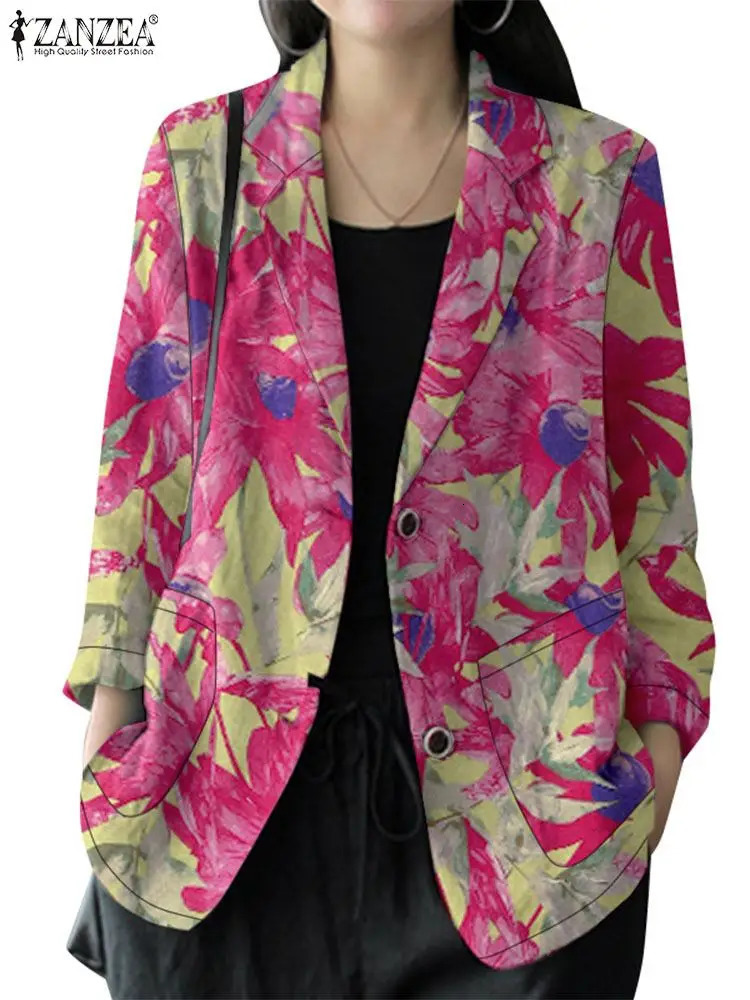 ZANZEA Autumn Women Blazer Bohemian Floral Printed Thin Coats Casual Lapel Neck Long Sleeve Suits Outwear Woman Jackets Oversize 250207