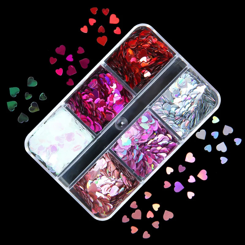 6 Grids Holographic Nail Art Glitter Sequins Maple Leaves Laser Star Heart Paillette Flake DIY Manicure 3D Decoration Tools 250115