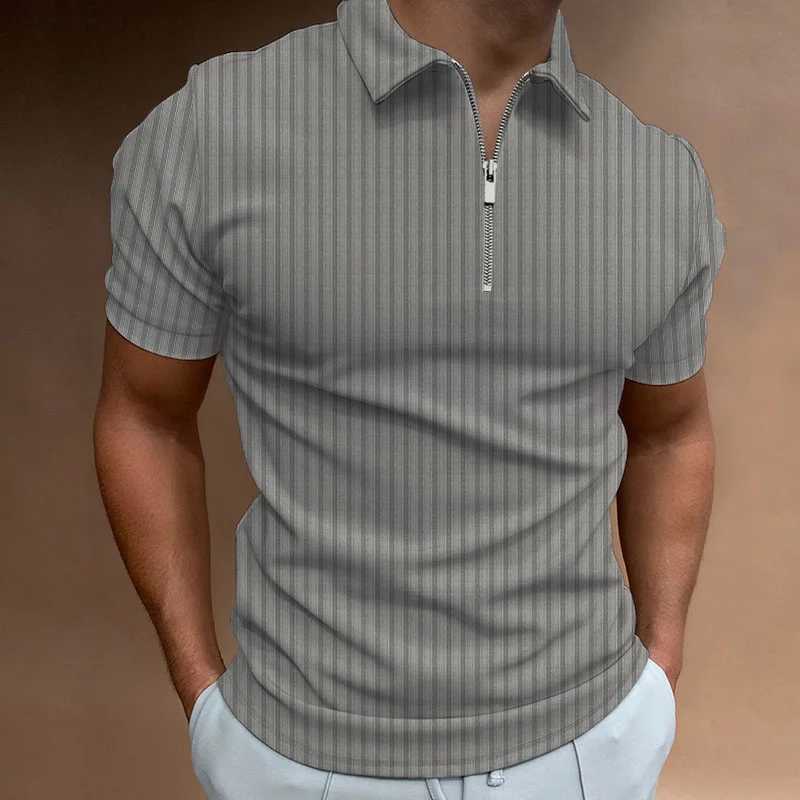 Summer Men Casual Short Sleeve Stripe Zipper Polo Shirt Men Fashion Golf Polo Shirt Elasticity Comfortable Polo Shirt Tops Y250707 Y250707