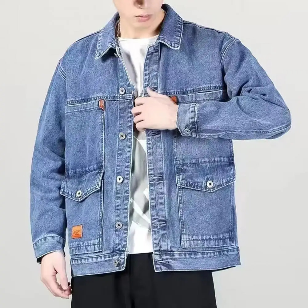 Trendy Spring Coat Buttons Autumn Jacket Long Sleeves Pure Color Denim Thermal 250208Z