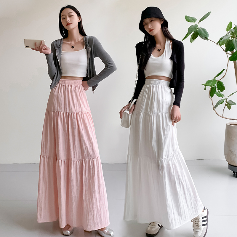Y520534 White A-line skirt for women spring and summer 2025 new high waist slim drape cake skirt long skirt