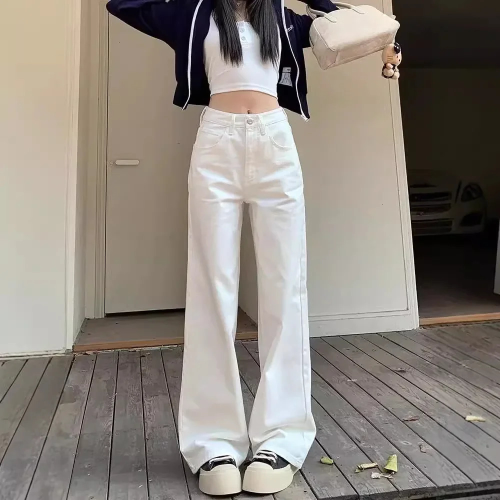 Petitewhite Womens Jeans Loose-Fit High-Waisted Slimming Straight-Leg Draped Versatile Trousers Autumn Arrival 250206