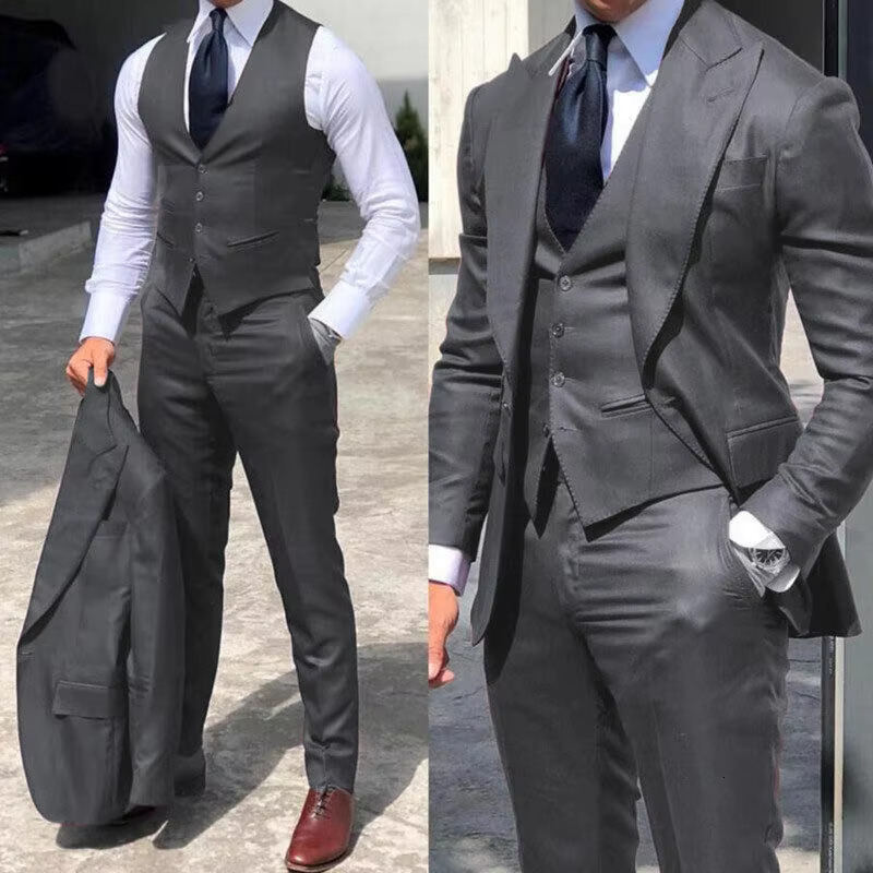 White Slim Fit 3 Piece Double Breasted Suit Prom Party Business (Blazer+Vest+Pants) Wedding Suits For Men