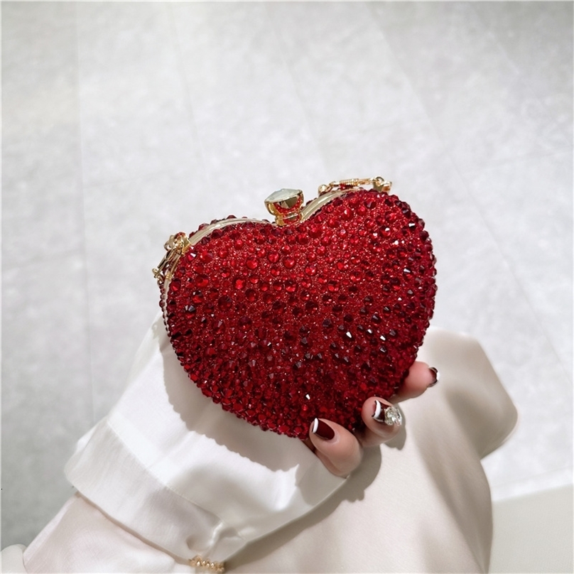 Diamond Inlay Heart Shape Crystal Clutch Purse Stones Evening Wedding Party Shoulder Bag Handle Rhinestone Mini Handbags 250120ww
