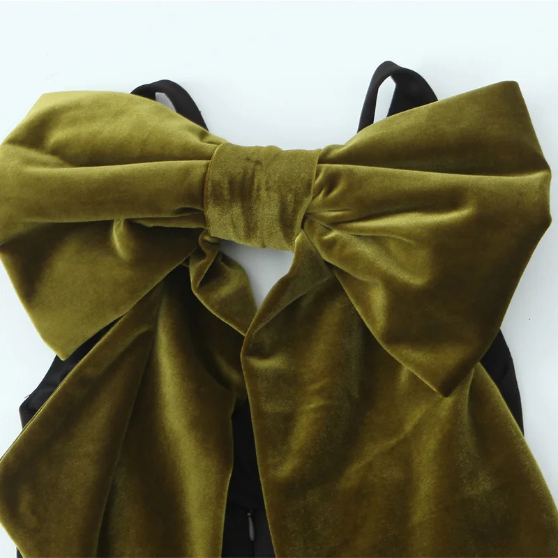 TRAF dress sleeveless black mini summer bow velvet backless sexy short skirt womens party 250208Z