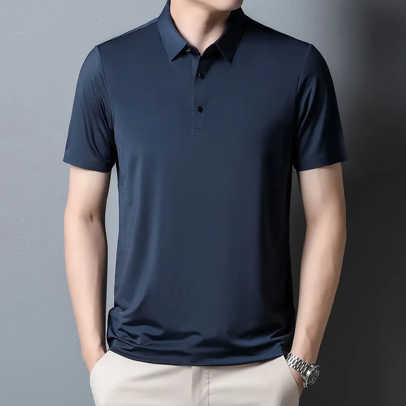 2023 Summer Fashion Mens Solid Color Shortsleeved Tshirt Ice Silk Breathable Business Casual Polo Shirt 250121