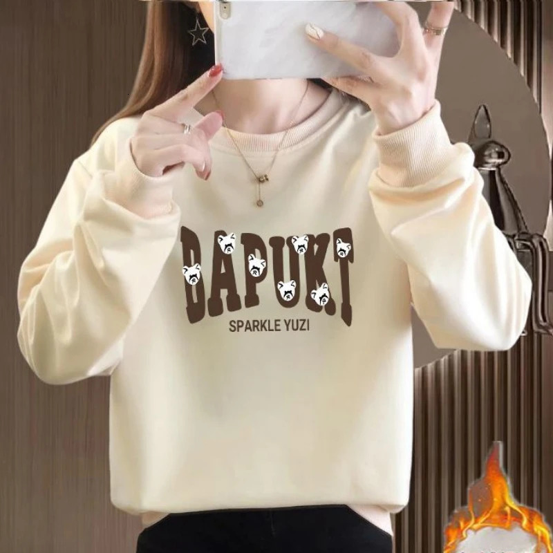 Letter Cartoon Printing Lantern Long Sleeve Crew Neck Pullover Hoodies Casual Loose Spring Autumn Screw Thread Korean Tops 250208