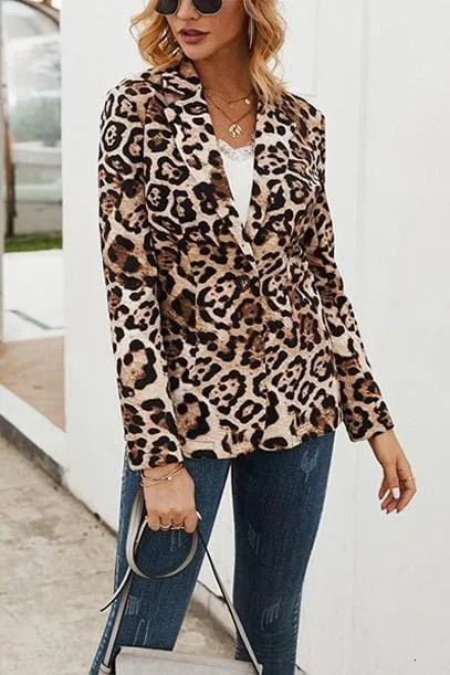 Women Blazer Autumn Fashion Non-positioning Print Leopard Small Suit Tops Womens Jacket Coats Dress Haut Femme 250207