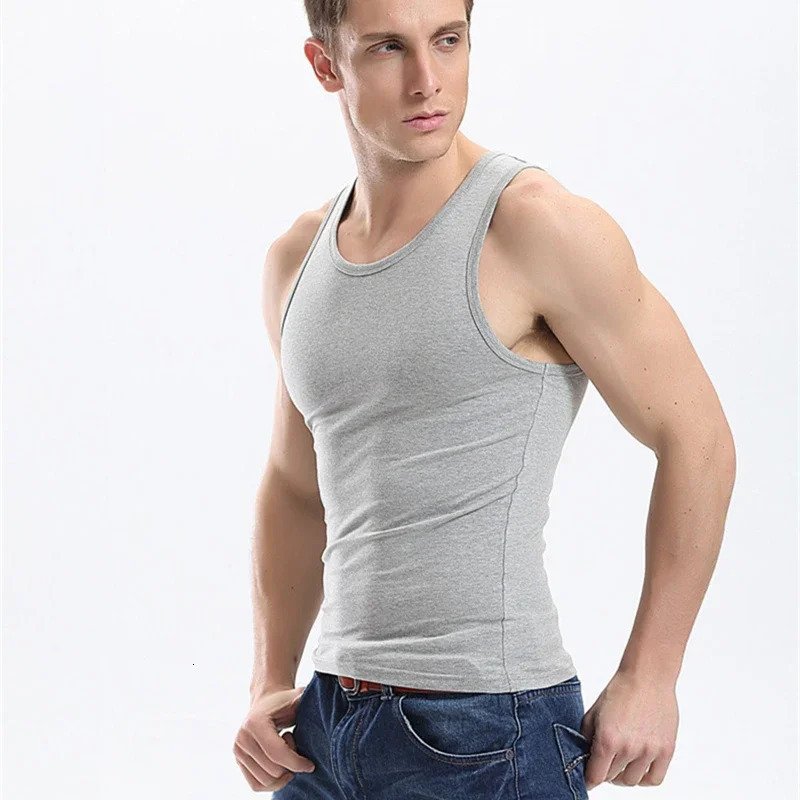 2024 Mens Tank Top Vest Cotton Tights Slim Underwear Men CloseFitting Fitness Elastic Casual Undershirts Male Tops 250207
