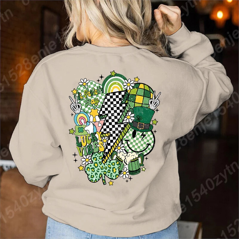 Retro St Patricks Day Sweatshirt Saint Satricks Pullovers Lucky Sweatshirts Long Sleeve Crew Neck Women 250110