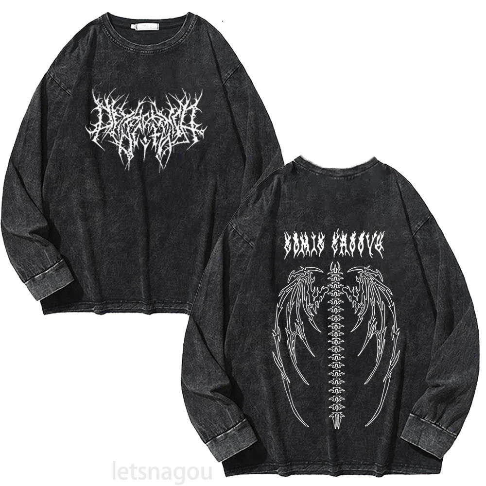 Thorns Wing Print Y2K Hoodies 100 Cotton Men Women Goth Punk Sweatshirts Black Vintage Pullover Streetwear Casual 250207