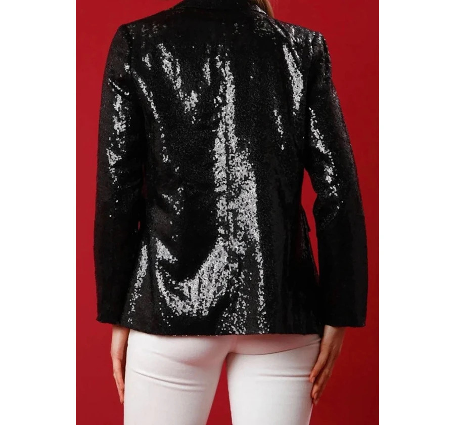 Womens Blazer Autumn/winter Christmas Fashion Casual Loose Print Collar Sequin Party Multi-color Long Sleeve Y2k Coats 250207