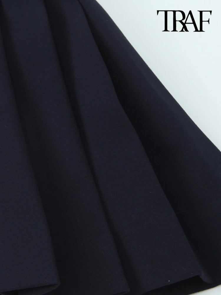 TRAFPleated Mini Dress with Side Loops for Women Halter Neck Back Zipper Female Dresses Chic Fashion 250208wtt