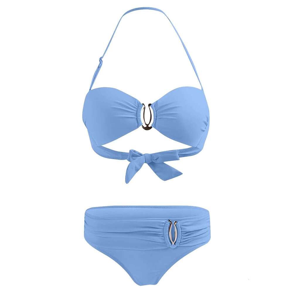 Fashion Women'S Split Swimsuit Sexy Neck Strap Backless Bandeau Tops Low Waist Briefs Set Adjustable Comfy Solid Beachwear