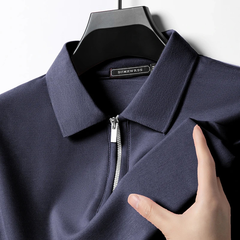 Summer Mens Casual Slim Fit Polo Shirt Flip Collar Breathable Half Zipper Short Sleeve Top Solid Color Comfortable Tshirt 250121