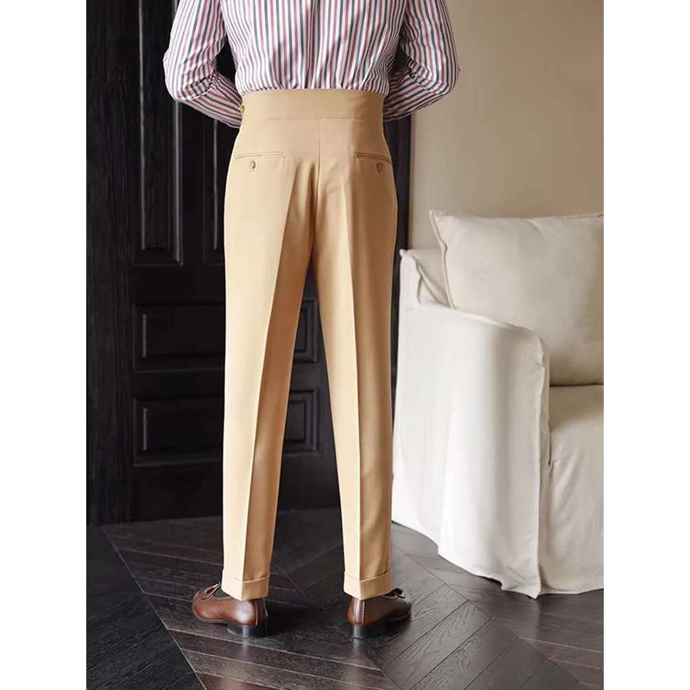 Naples Trousers 2025 Spring Autumn New Fashion Belt-up High Waist Slim Men Business Casual Solid Color Straight Pants