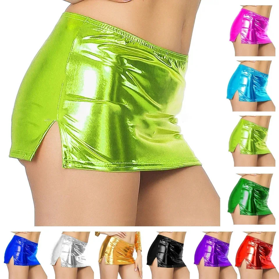 Shiny Split Short Skirt Dance Club Leather Lingerie Reference Tight Light Blue Tights 250208Z