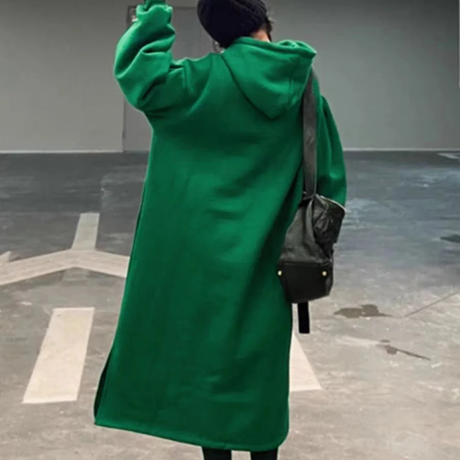 Plus size dress clothing hoodie and sportswear casual long Midi loose wool oversized zipper 250207