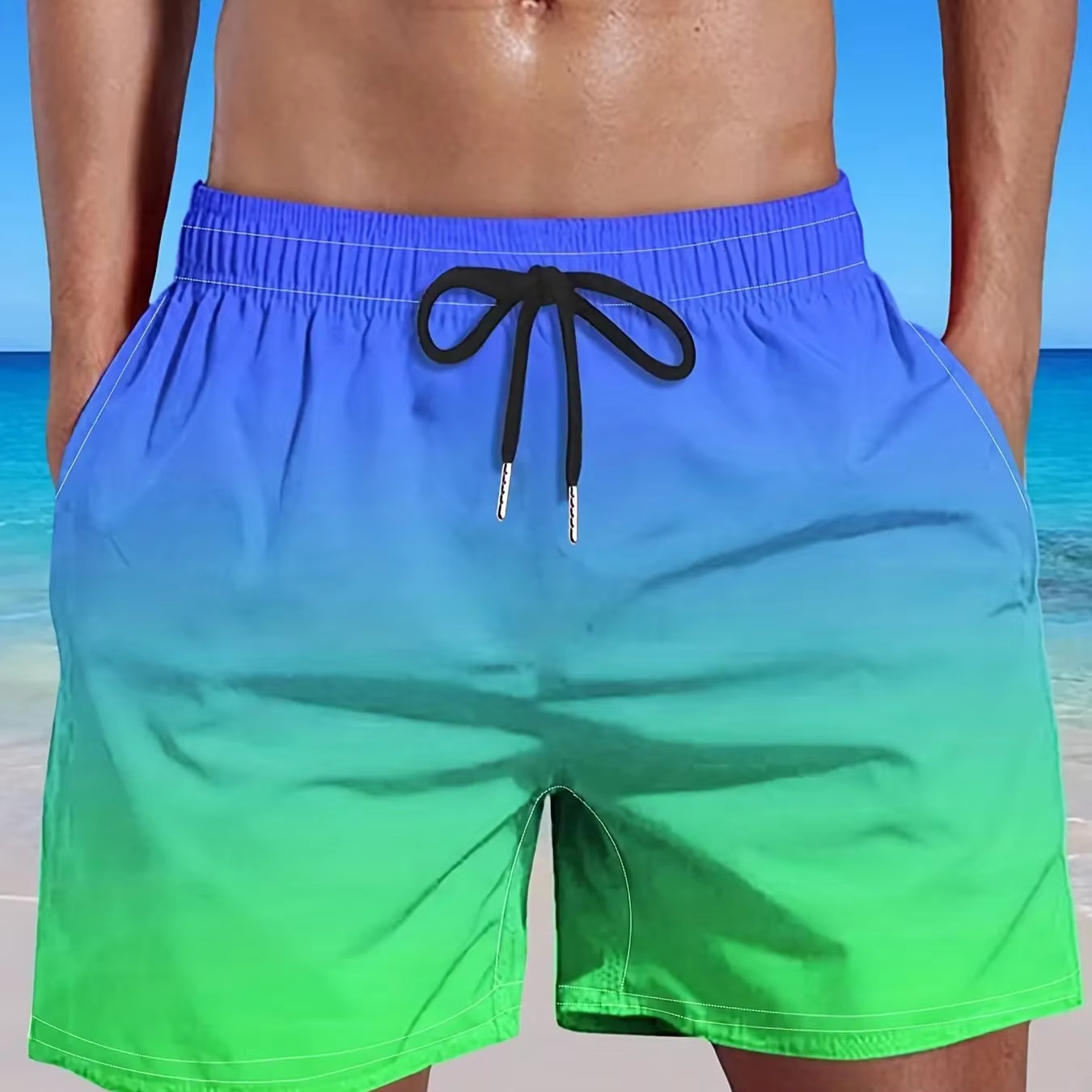 Men's Plus Size Gradient Casual Holiday Stretch Drawstring Sports Pants Summer Beach Shorts