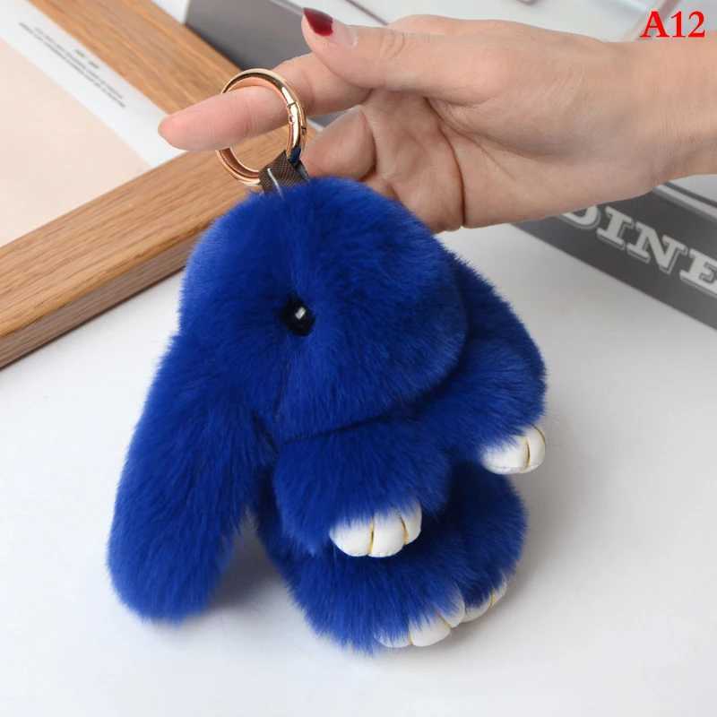 Rabbit Keychain Ring Fluffy Real Fur Pp Bunny Trinket Key Chain Charm Cute Key Ring Bag Car Key Pendant Y250208