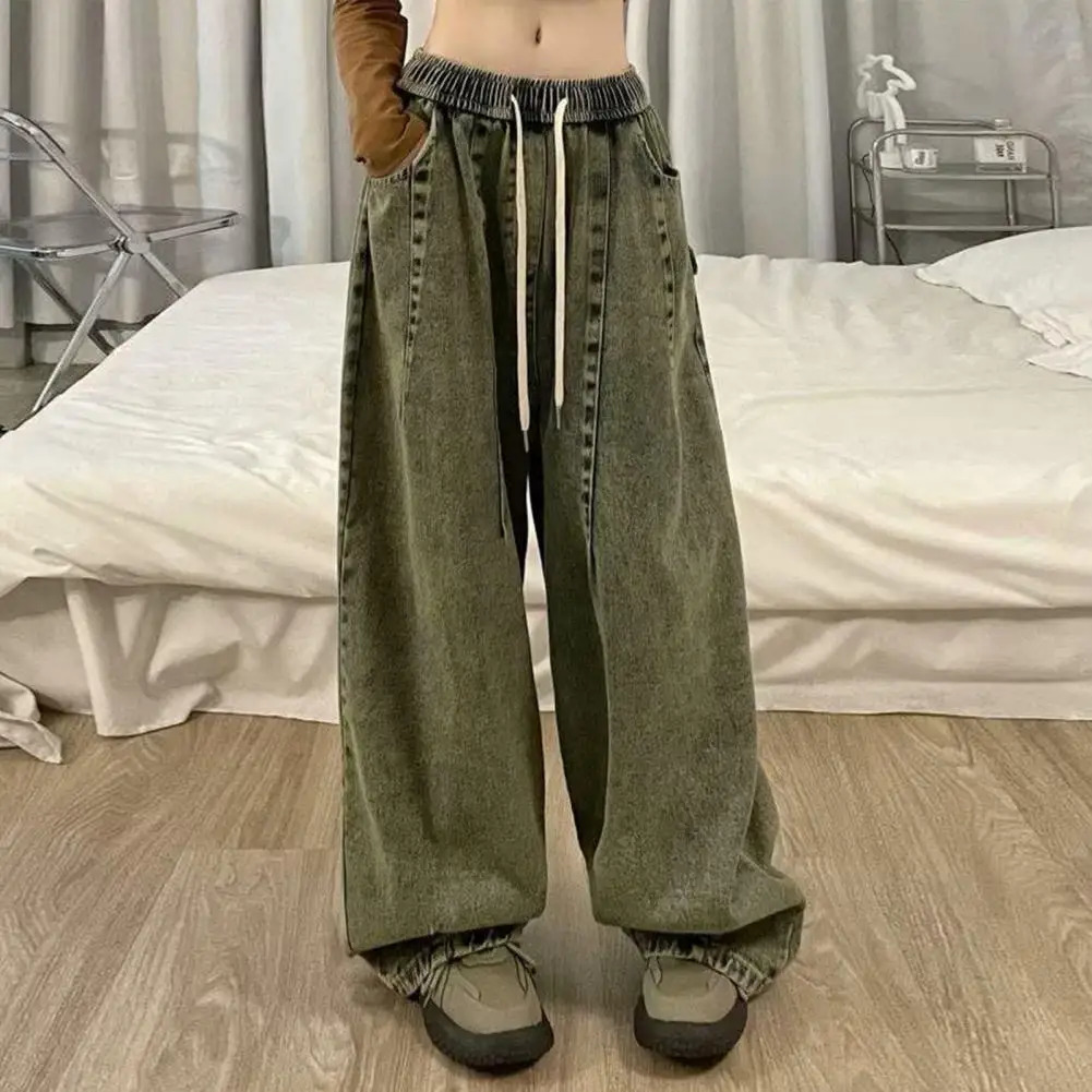 Loose Jeans Unisex Denim Jeans Vintage Wide Leg Denim Jeans with Elastic Waist Deep Crotch Pockets Womens Streetwear for Hip 250206