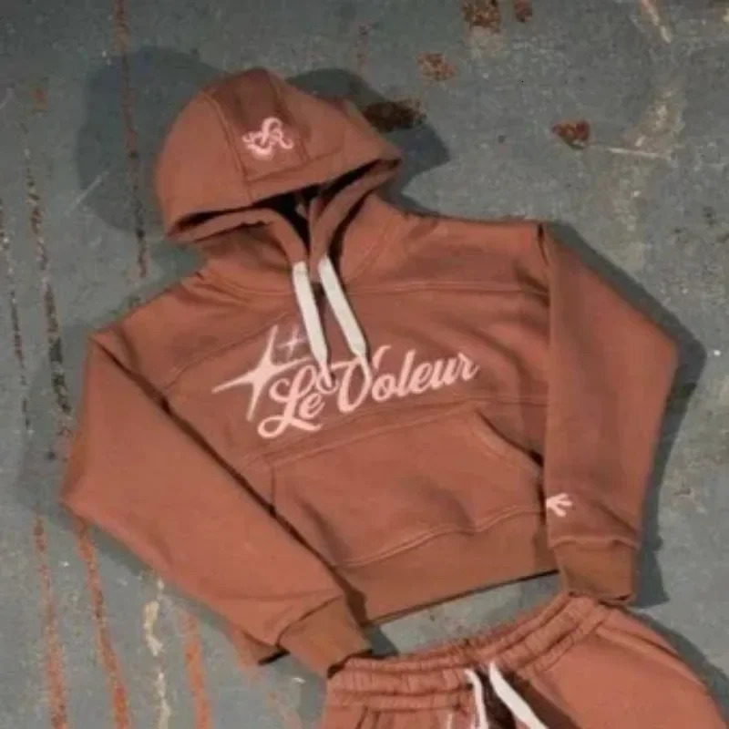 Street Bright Brick Set Letter Drawstr Longsleeved Hoodie for Men Y2K 2piece Fashion Able Sports Versatile Sets American 250113