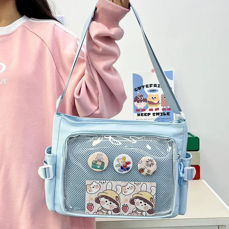 Preppy Style Candy Colour Cute Shoulder Bag Anime Expo Transparent Badge Display Messenger Bag Women Doll Itabag Crossbody Bag250208bj