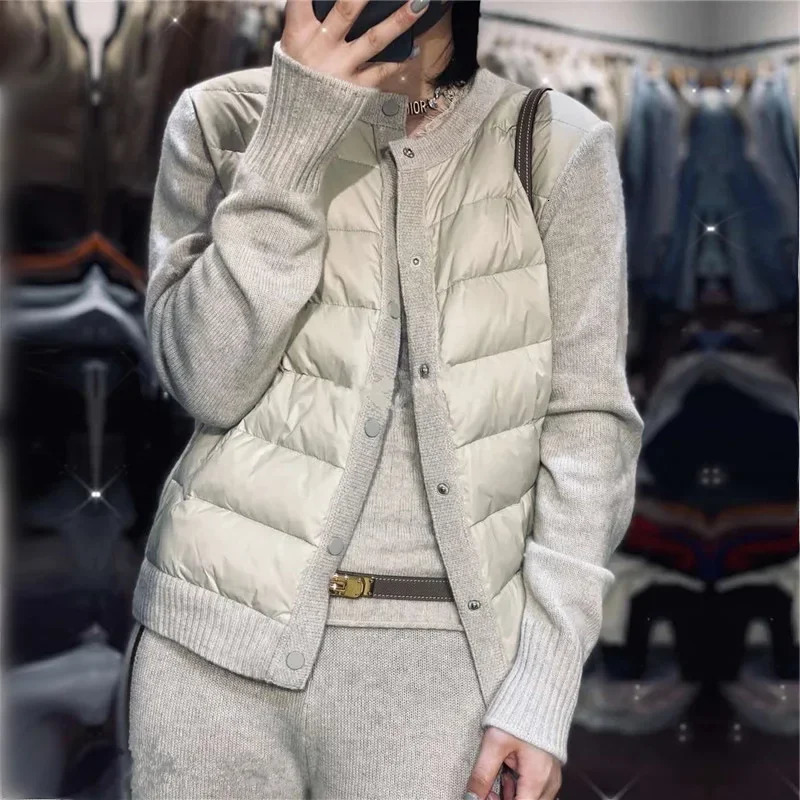 2023 Winter Womens Sweaterknit Jacket Cropped Stylish Casual Cardigan Down CottonPadded Coat European Style Clothing 250113Z