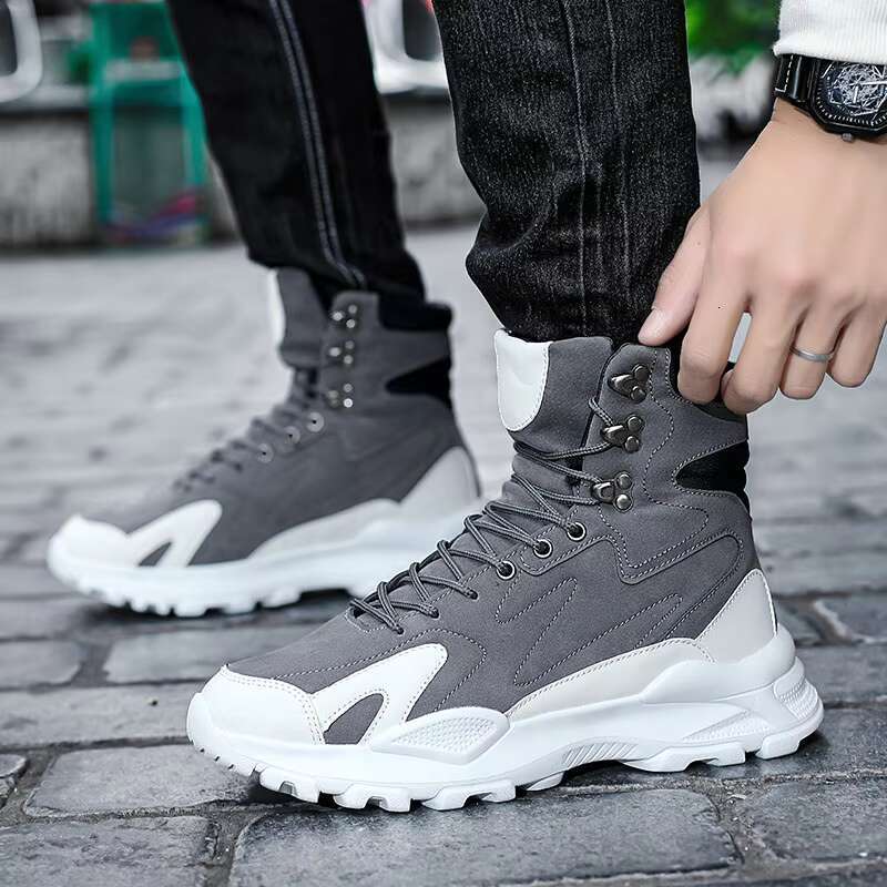 Winter Plush Height Increasing Comfort Suede Platform Men Boots Fashion Trendy Black Men's High Top Sneakers