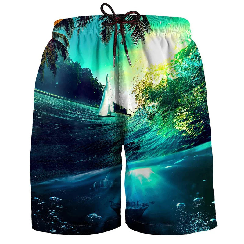 Hawaiian 3d Print Plants Beach Shorts For Men Boys Quick Dry Surf Board Bathing Suit Casual Summer Swimming Trunks 250208Z