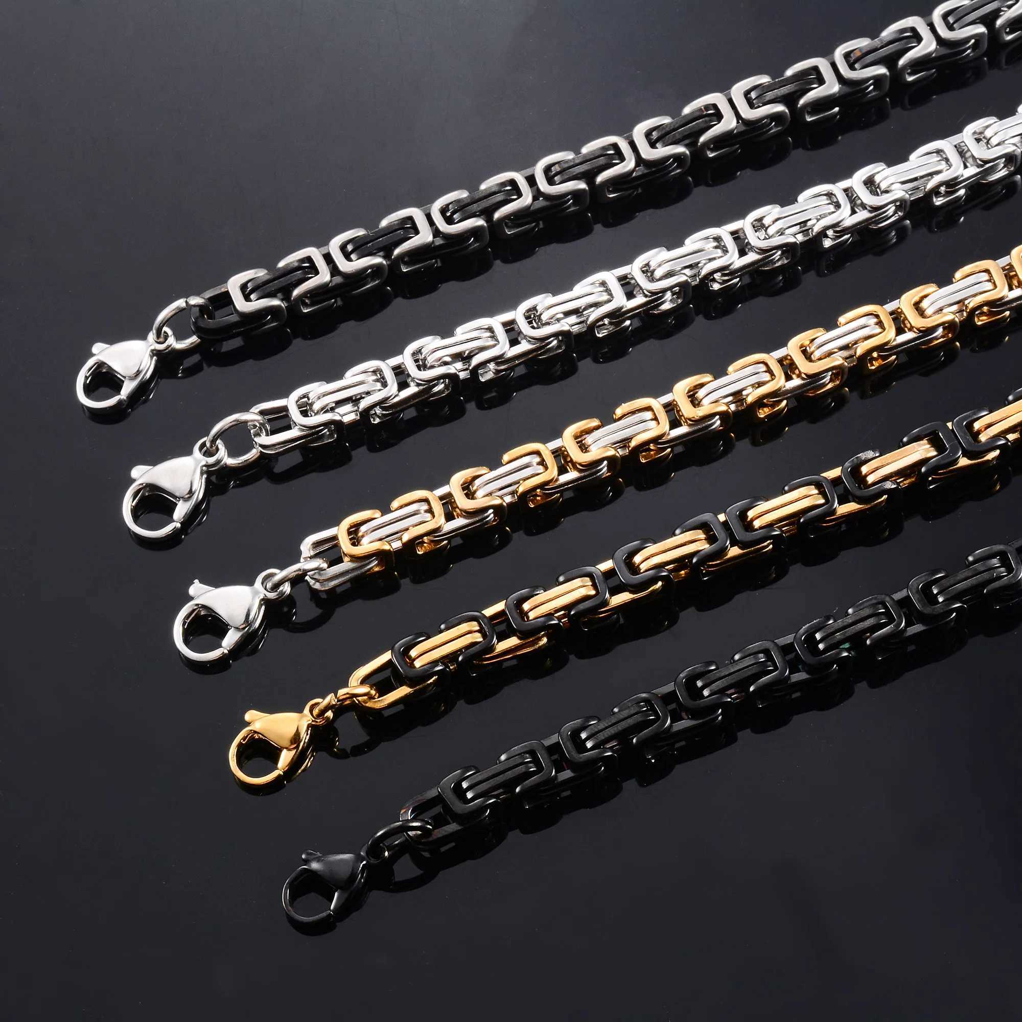 Vintage stainless steel Byzantine bracelet for men short and chubby punk bracelet hip-hop boy ankle bracelet metal jewelry 5mm 23cm Y250208