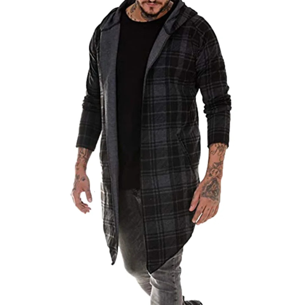 Autumn Winter Men Sweatshirt Long Sleeve Plaid Casual Outwear Mens Shirt Coat Hoodies Hooded Hat Cardigan 250207
