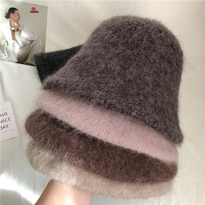 Good Angola Long Rabbit Fur Fisherman Bucket Hat Winter Fashion Soft Warm Wool Basin Cap Foldable Women Gift 250221