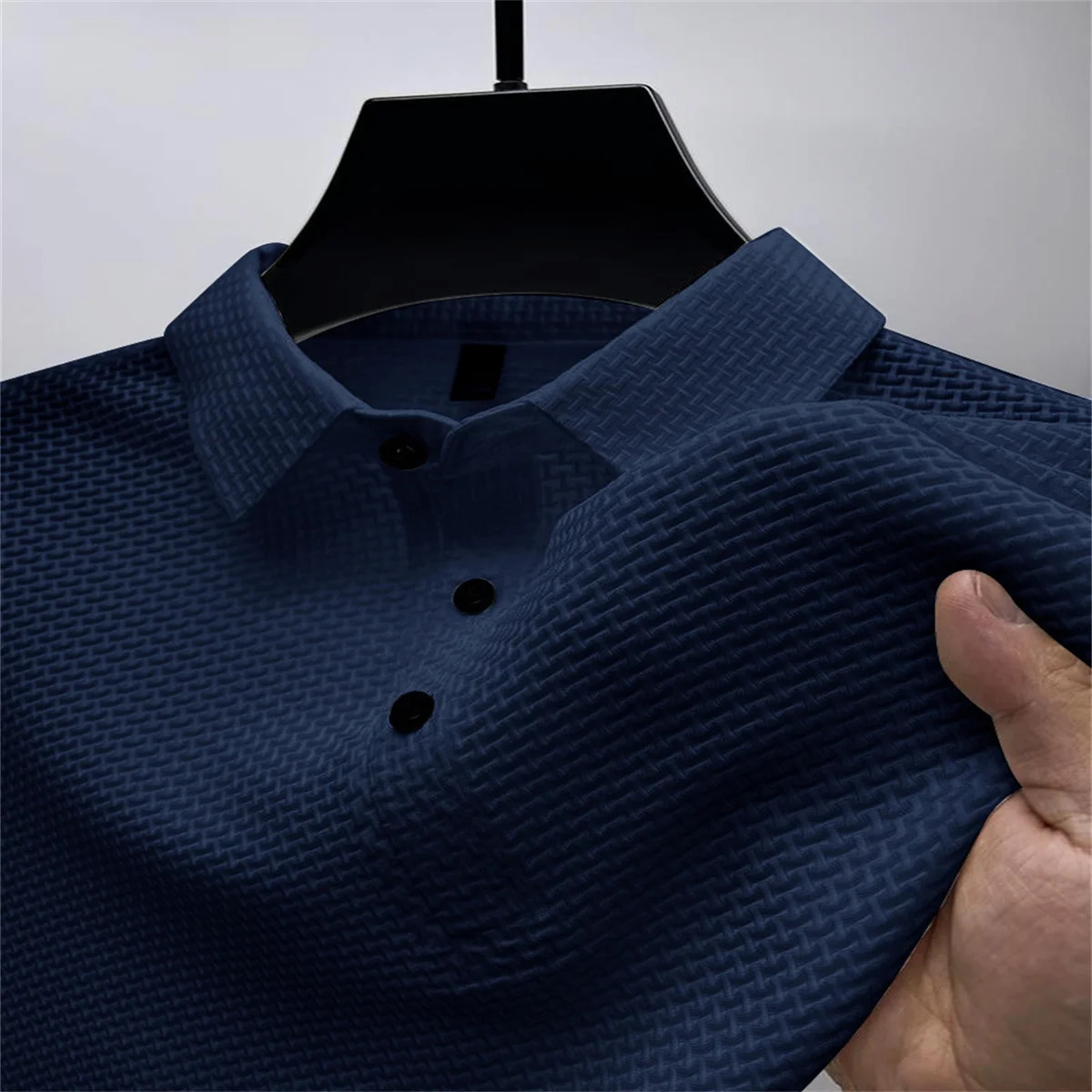 Hawaiian Mens Beach Style Fashion HighEnd Mesh Ice Silk Wrinkle Resistant Lightweight Breathable Button Check POLO Shirt 250121