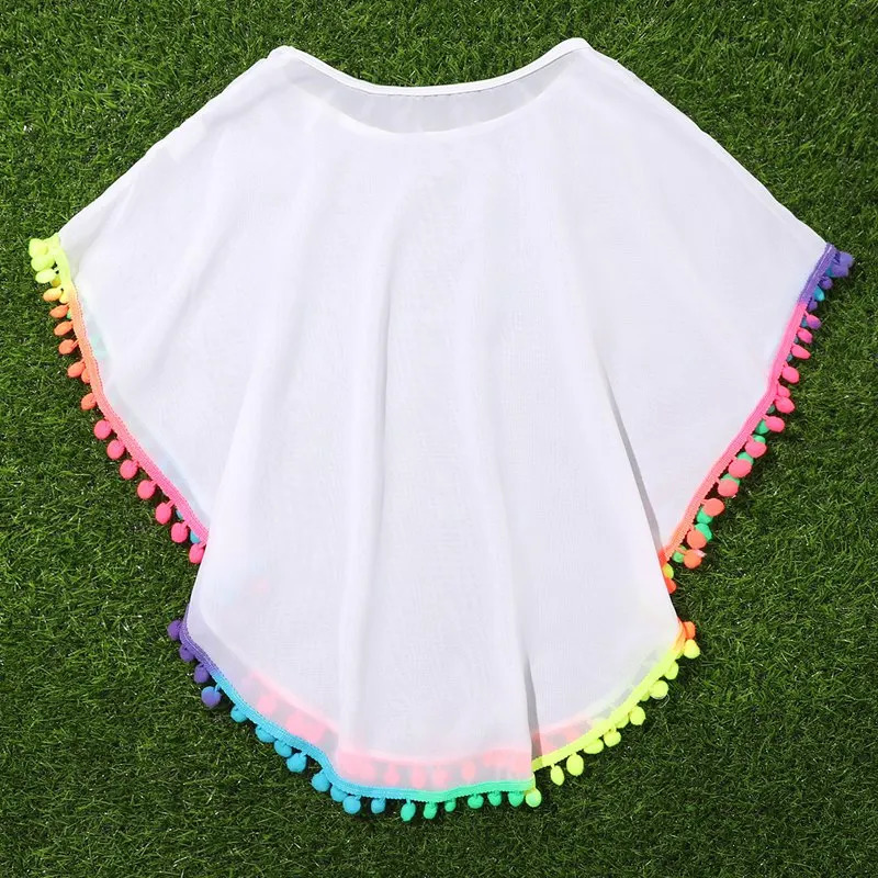 Toddler Baby Girls Swimsuit Coverup Beach dresses Tassels Cover Up Pompom Poncho Rash Guards 250208Z