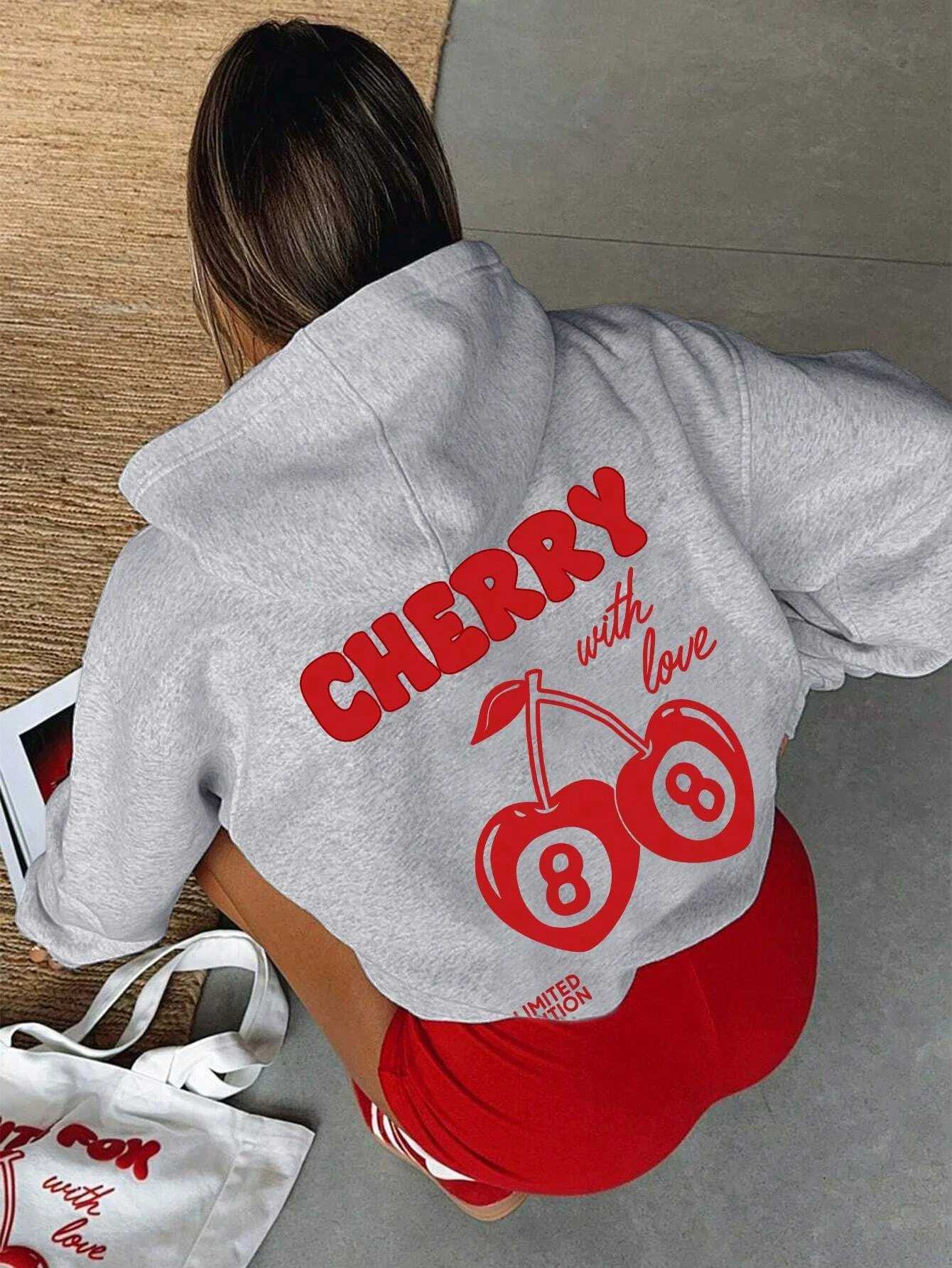 Cherry 88 Art Letter Prints Women Hoody Autumn Fleece Hoodies Hip Hop Loose Streetwear Unisex All-Match Fashion Woman TopsT250207