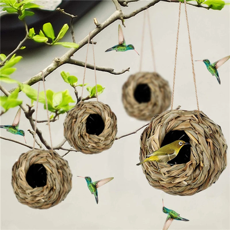 1pc Natural Handmade Straw Bird Nest House Parrot Nest Warm Pet Bedroom Courtyard Small Animal Bird Cages 250207