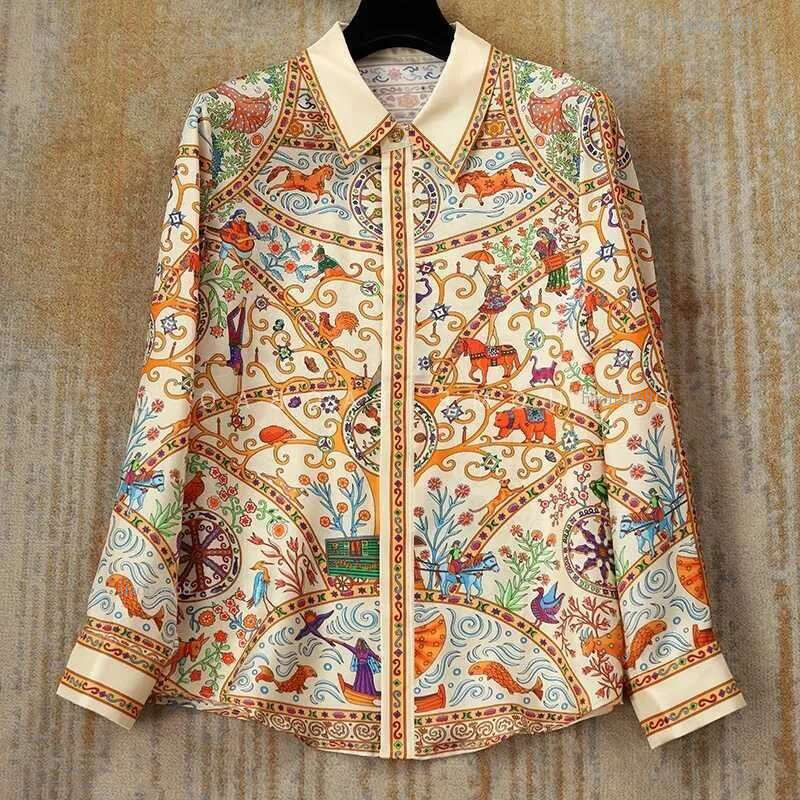 Women's Blouses Shirts Luxury Brand Designer Elegant Fashion Baroque 2024 Summer Long Sleeves Shirts For Women Vestidos Beige Tops Mujer Trf Clot