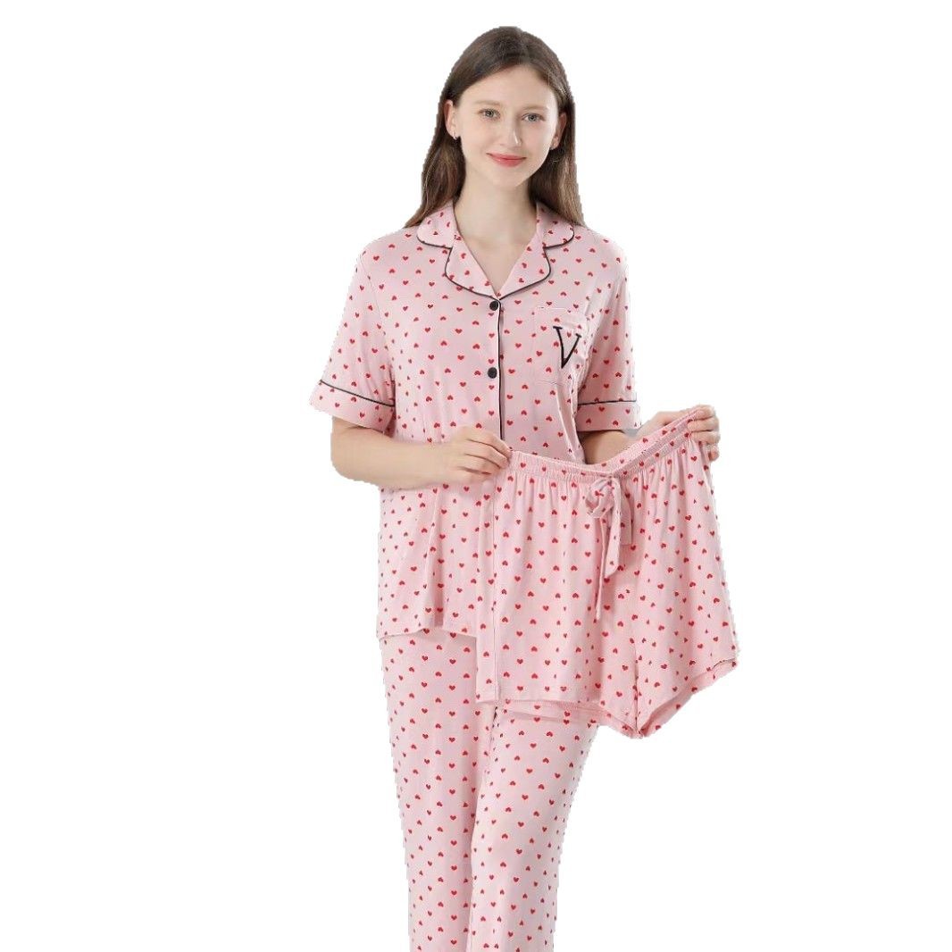 B679-Atmosphere ins style Korean retro red floral pajamas for women winter cloud cotton soft student girls home clothes