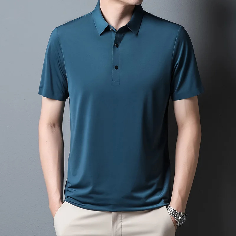 2023 Summer Fashion Mens Solid Color Shortsleeved Tshirt Ice Silk Breathable Business Casual Polo Shirt 250121