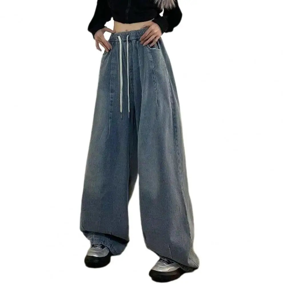Loose Jeans Unisex Denim Jeans Vintage Wide Leg Denim Jeans with Elastic Waist Deep Crotch Pockets Womens Streetwear for Hip 250206