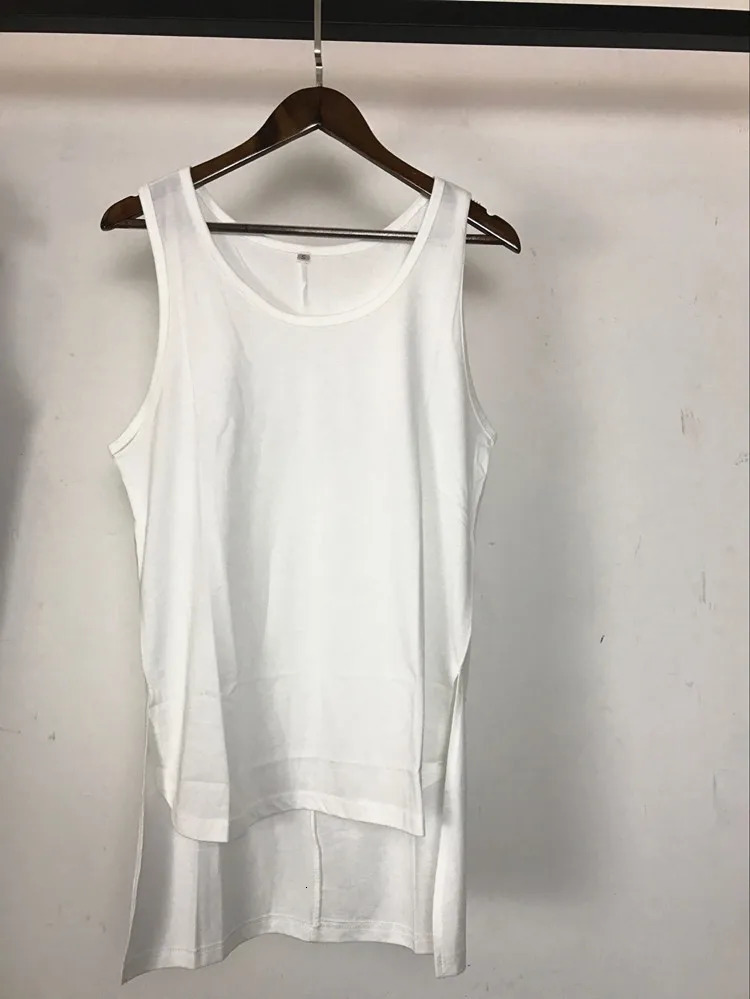 Summer men women cotton long tank top side split street hip hop undershirt black white gray casual sleeveless shirt gym vest 250207