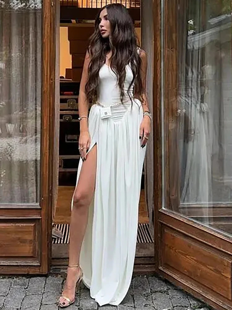 JULISSA MO Sexy High Slit Maxi Dress For Women Black Sleeveless High Waist Dress Female Autumn Slim Elegant Party Clubwear 2024 250207